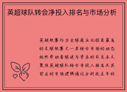 英超球队转会净投入排名与市场分析