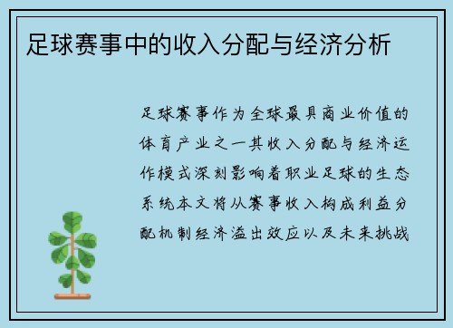 足球赛事中的收入分配与经济分析