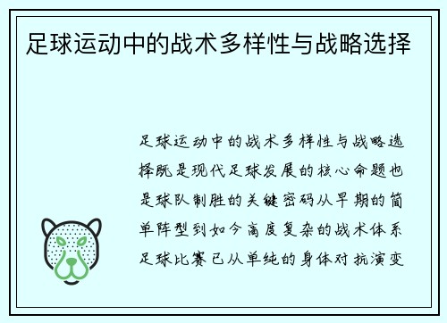 足球运动中的战术多样性与战略选择