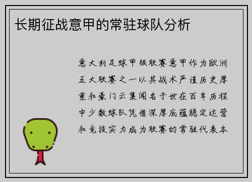 长期征战意甲的常驻球队分析